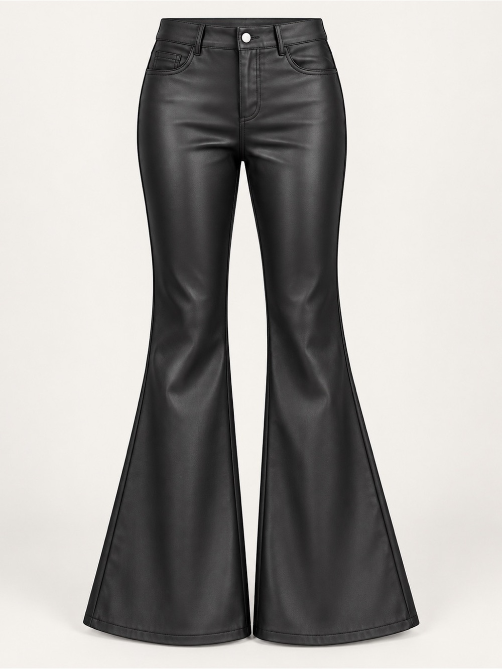 High-Rise Black Faux Leather Flare Pants
